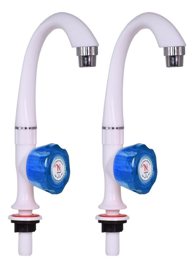 Nilsons 2PCS Swan Neck Pillar Tap Combo | Unbreakable Plastic Wash Basin Sink Tap with Crystal Blue Handle | Table Mounted Long Neck Faucet for Kitchen & Bathroom | 15mm | Leakproof - Image 1